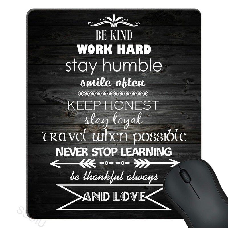 SSOIU Inspirational Positive Quote Vintage Black Old Wood Mouse Pad, Be Kind Work Hard Stay Humble Smile Ofen Quotes Large Mouse Pads Custom - Image 1